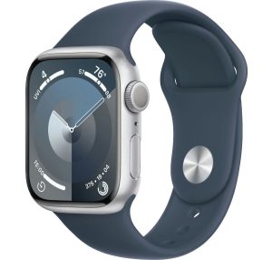 Умные часы Apple Watch Series 9 41mm Silver Aluminum Case with Storm Blue Sport Band (M/L)