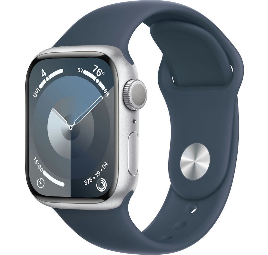 Умные часы Apple Watch Series 9 41mm Silver Aluminum Case with Storm Blue Sport Band (M/L)