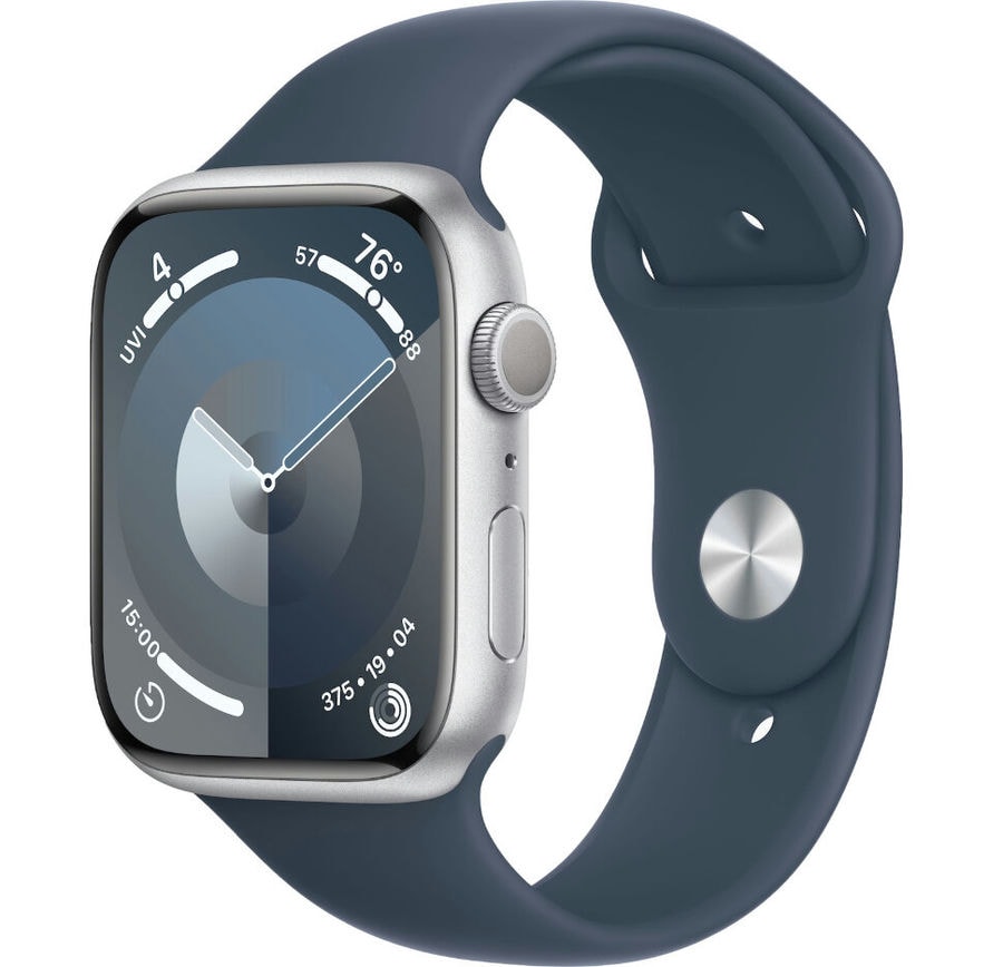Умные часы Apple Watch Series 9 45mm Silver Aluminum Case with Storm Blue Sport Band (M/L)