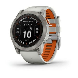 Умные часы Garmin Fenix 7X Pro 51mm SOLAR Sapphire Titanium with Fog Gray/Ember Orange Band (010-02778-15)