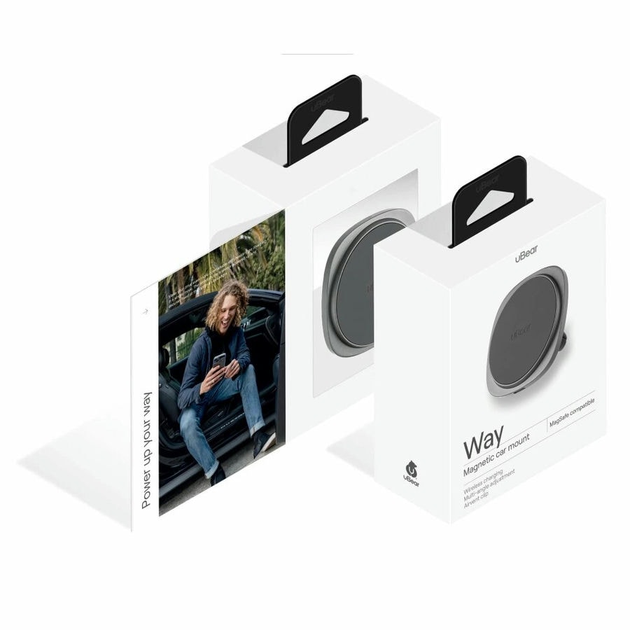 Автомобильный держатель с беспроводной зарядкой uBear Way Magnetic car mount Qi2 Черный