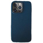 Чехол защитный кожаный с тиснением для iPhone 16 Pro Синий
