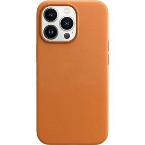 Чехол защитный противоударный искусственная кожа для iPhone 16 Pro Оранжевый