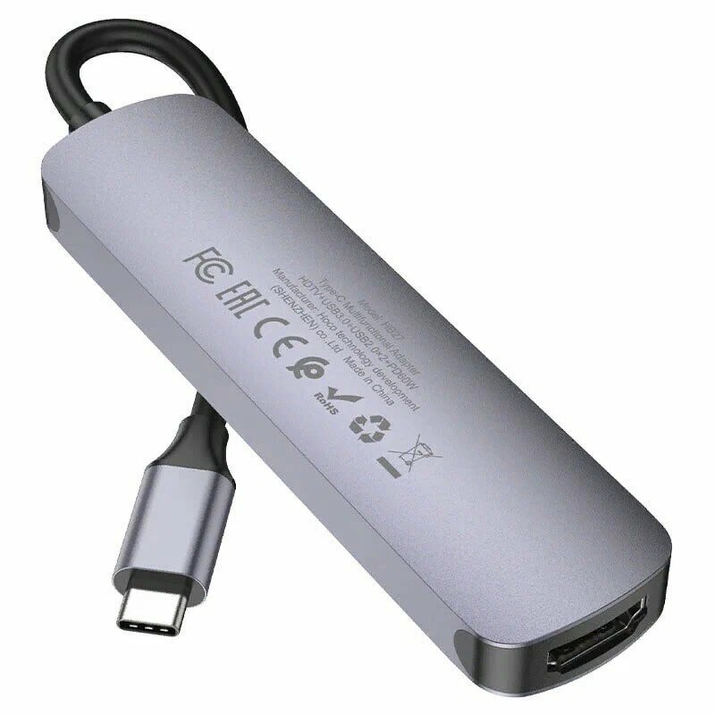 Стыковочная станция HOCO HB27 Type-C на 2xUSB 2.0, 1 USB 3.0, Type-C, HDMI Серый