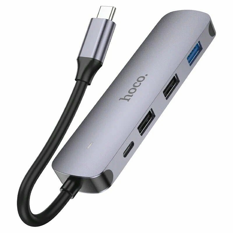 Стыковочная станция HOCO HB27 Type-C на 2xUSB 2.0, 1 USB 3.0, Type-C, HDMI Серый