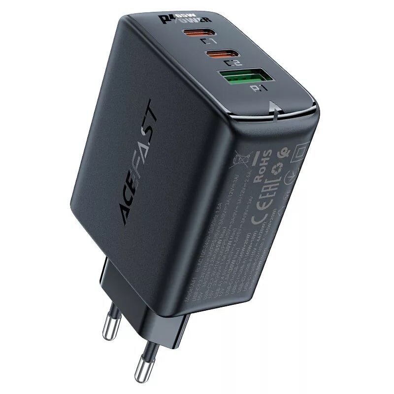 Сетевое зарядное устройство ACEFAST A41 65W GaN USB-C+USB-C+USB Черный