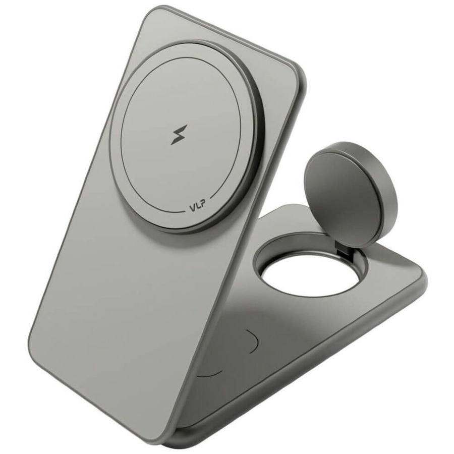 Беспроводное зарядное устройство VLP Alum Power Pro for Apple 3 в 1 Qi2 Натуральный титан