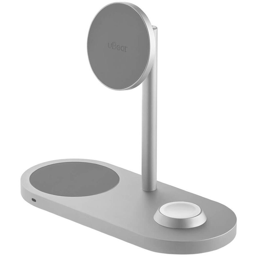 Беспроводное зарядное устройство uBear Stage Pro 3 в 1 MagSafe Серебро
